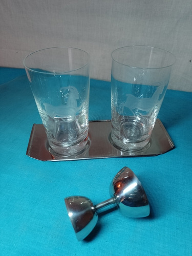 Imagen 2 de 8 de Vaso Whisky Cristal-bandeja- Medidor Doble Acero