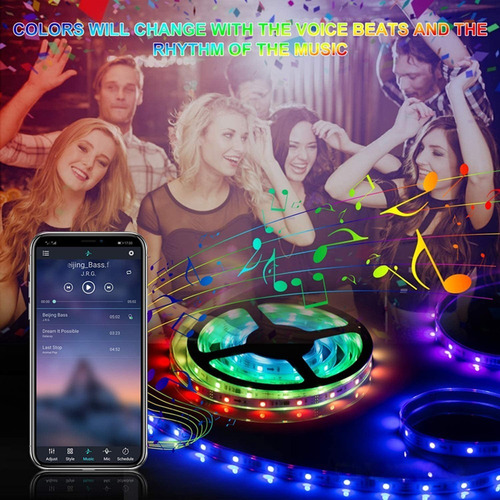 Imagen 2 de 9 de Tira De Luces Led Con Bluetooth Música Rgb 5050 Ip65