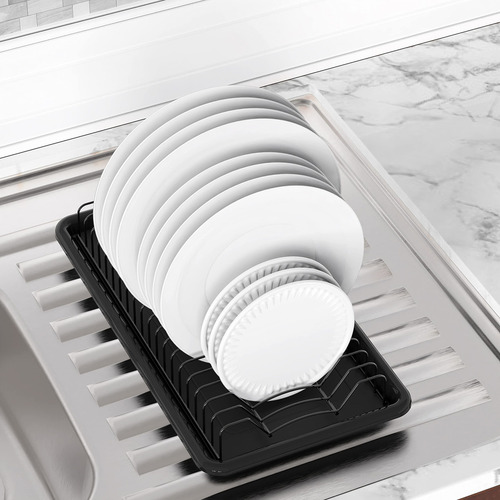 Escurridor De Platos Negro Con Base Para Secado Rápido