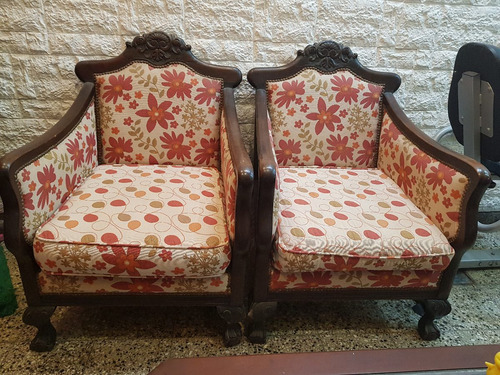 Juego De Living Sillones Chippendale Antiguo Madera Excelent