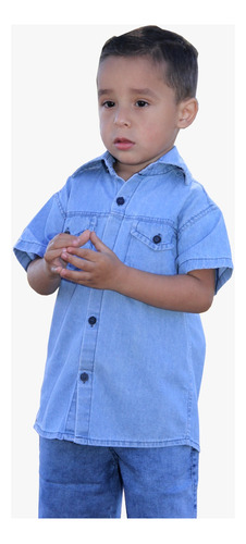 Camisa Jeans Infantil Manga Curta Para Meninos Promoção.