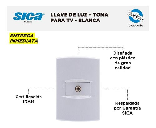 Imagen 2 de 6 de Llave De Luz Sica - Toma Para Tv - Blanca - Iram