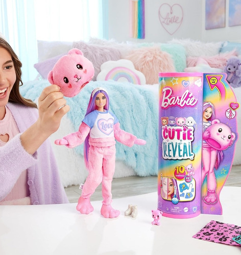 Barbie Cutie Reveal Muñeca Disfraz Osito Rosa 10 Sorpresas