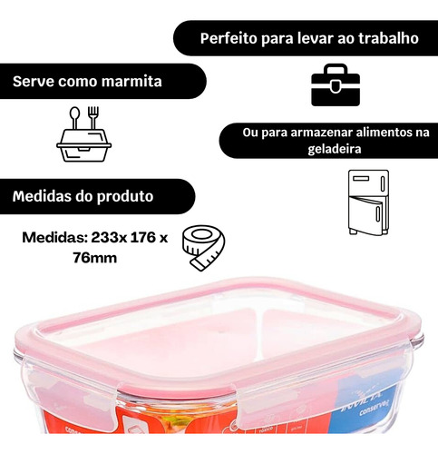 Kit C/6 Pote Hermético 1,52 Litros Retangular Vidro Invicta