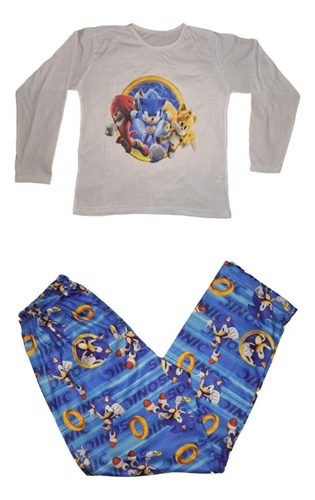 Pijama Conjunto Sonic Niños Invierno Ropa Para Dormir 