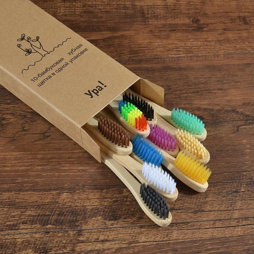 Imagem 3 de 5 de Kit 10 Escovas De Dente Coloridas Bambu Biodegradável