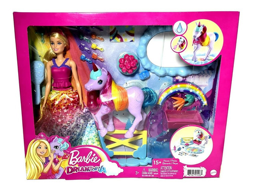 Conjunto Boneca Barbie Princesa E Bebê Unicórnio Original