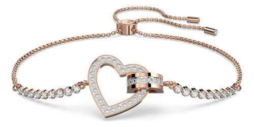 Pulsera Swarovski Heart Plata 925 Con Baño De Oro Rosa