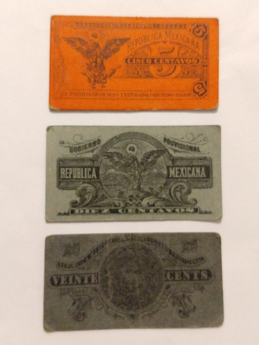 Centavos Bilimbique Gobierno Provisional Mexicano 5-10-20 ¢