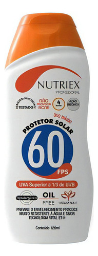 Protetor Bloqueador Solar Fps 60 Nutriex 120ml