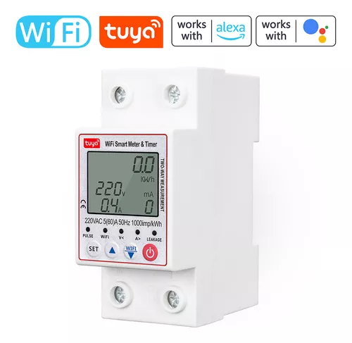 Medidor de electricidad WiFi para el hogar, medidor de energía WiFi,  sensores de abrazadera de 2 CT Protección contra sobrecarga 90-250VCA  Monitoreo