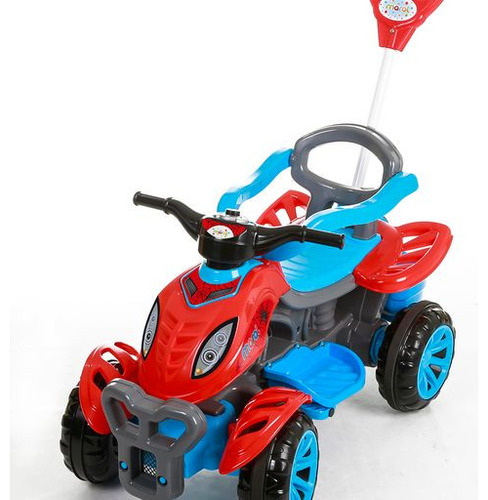 Quadriciclo Carrinho Infantil Empurrador Andador Maral Cor Vermelho c/ Azul