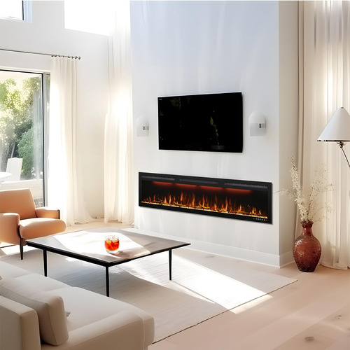 Chimenea Eléctrica Empotrable Línea Delgada Multicolor Negro, Blanco