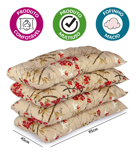 Kit 4 Almofadas Decorativas Estilo Clássico Futton Sakura Bege Florido