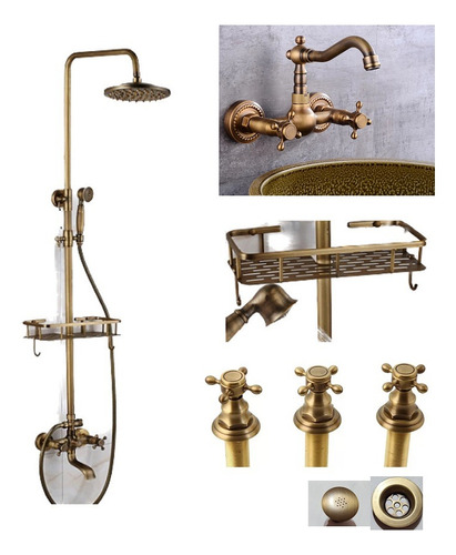 Set De Baño Bronce Con Ducha, Griferia Pared Y Bidet