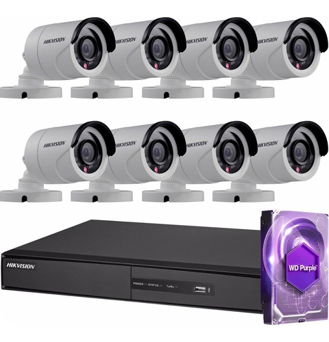 Kit Seguridad Hikvision Full Hd Dvr 8 + Disco 1 Tb Instalado + 8 Camaras Infrarrojas Exterior / Domos Interior + Ip M3k