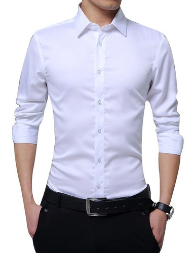 S Camisas De Manga Larga Para Hombre Slim Fit Sólido Formal