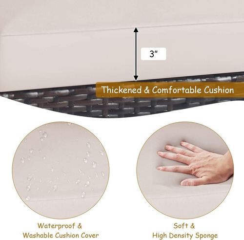 Juego De Muebles De Patio 3 Piezas Ratán Mesa Y Cojines Beige