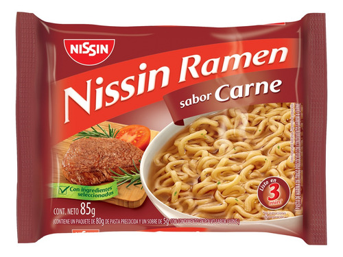 Ramen Nissin Sabor A Carne 85 Gr.  Fideos En 3 Minutos