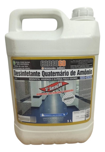 Desinfetante Concentrado Quartenário De Amonia 5ª Geração 5l