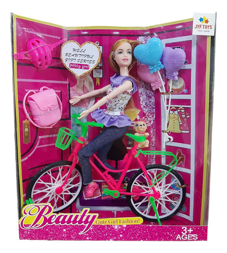 Muñeca Flaca Articulada En Bici Con Mascota Tipo Barb