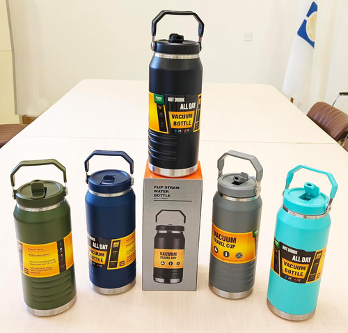 Botella De Agua Aislada De Acero Inoxidable Con Pajita, Aisl