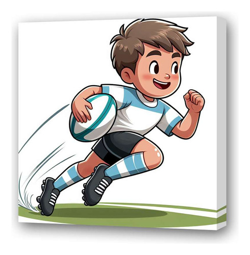 Cuadro 45x45cm Nene Rugby Jugador Contento Corriendo
