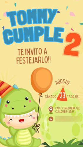 Tarjeta De Invitacion Digital Dinosaurio Envio Por Whatsapp Dinosaurio