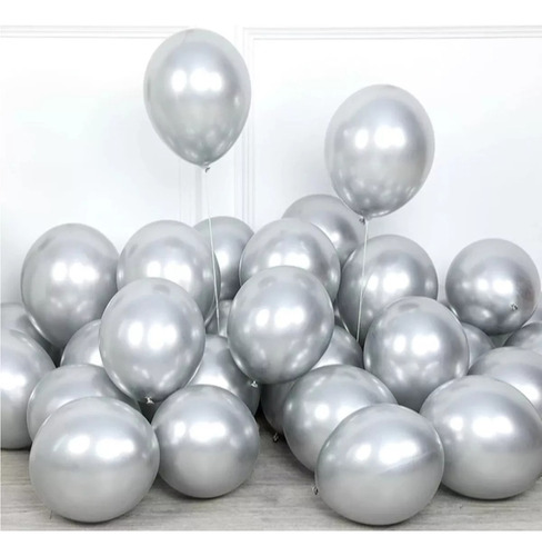 50 Globos Latex Cromado Chrome 10 Pulgadas Fiesta Decoración Color Plata