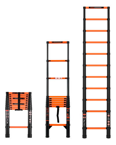 Escalera 3.9 Mt Telescópica 10 Escalones Liviana Compacta Negro