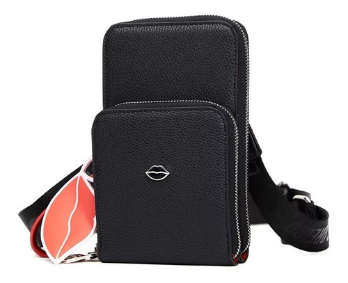 Imagen 4 de 5 de Bandolera Porta Celular Las Oreiro Negra Mujer Original