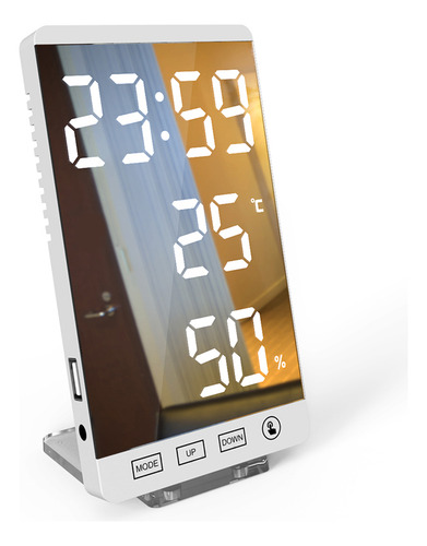 Reloj Led Con Espejo, Termómetro E Higrómetro Doméstico