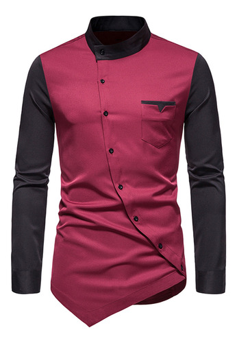 Playera Casual De Manga Larga Con Botones Y Cuello Alto Para