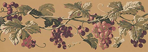 Cenefa De Papel Pintado, Diseño Vintage Con Uvas Y Viñedos,