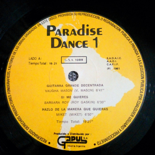 Vinilo Gapul Paradise Dance 1 - Nm Patrick Cowley 1981 Estándar