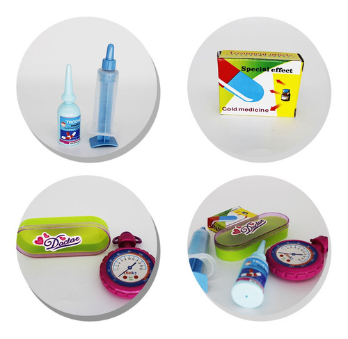 Imagem 6 de 7 de Kit Medico Brinquedo Infantil 6pç Medidor Seringa Cx Remedio