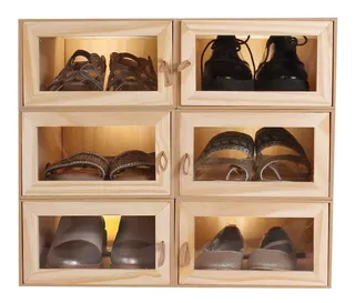 Cajas Organizadora Zapatos X 6 En Madera (h/ T.44) Rígidas