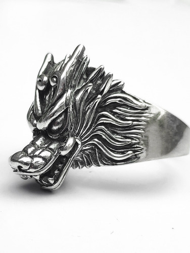 Anillo Vikingo Cabeza De Dragon Plata 925 Rocker Biker