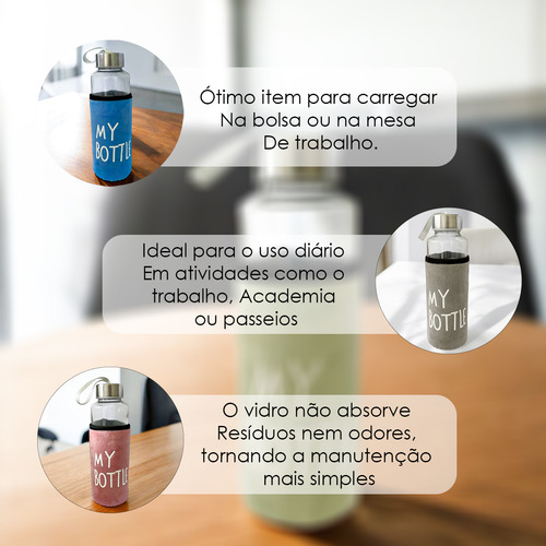 Garrafa De Vidro Com Capa My Botter Neopreme 400ml Chá Agua