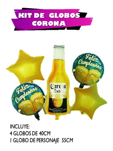 Kit De Globos Forma De Cerveza Con Vela Tradicional Topper