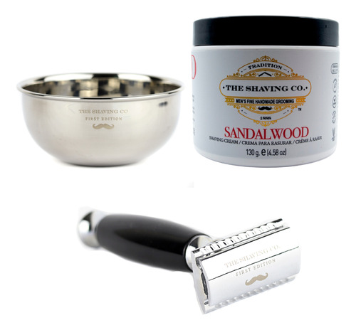 The Shaving Co Kit Crema Afeitar Sandalo Razor Negro Y Bowl