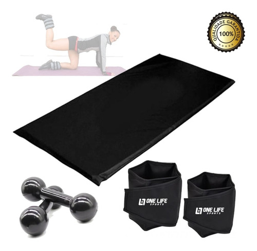 Kit Ginástica Fitness Colchonete + Caneleira + Halter