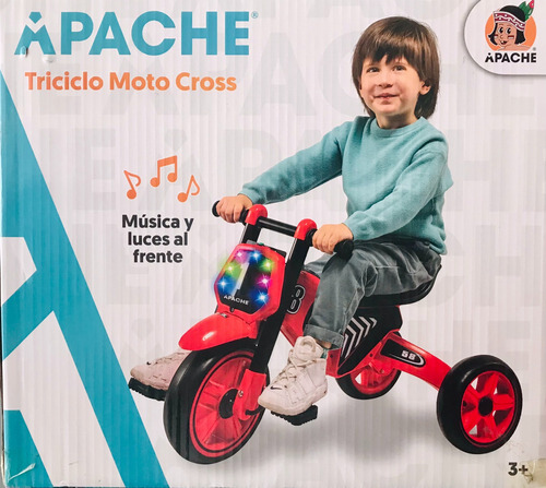 Triciclo Apache Moto Cross Con Luces Y Música Rojo En Caja Rojo