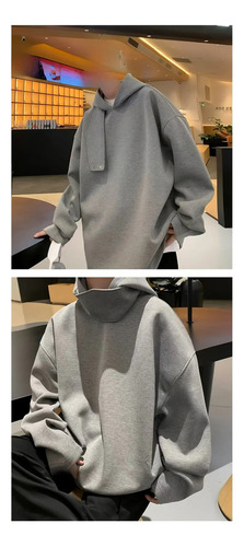 Sudadera Con Capucha Holgada Y Cuello Alto Para Hombre