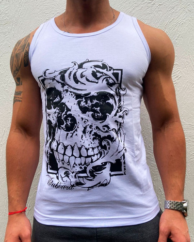 Camiseta Regata Vitaboard Wave Skull Branca