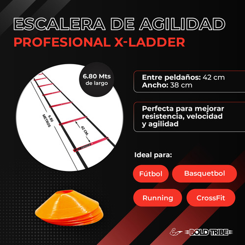 Escalera De Agilidad Entrenamiento Única Con 16 Peldaños Fijos 6.8 Mts Largo No Usa Estacas Instalación 1 Minuto 2 Bonos