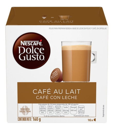 Café Au Lait Cápsula Nescafé Dolce Gusto 16u (pack X6)