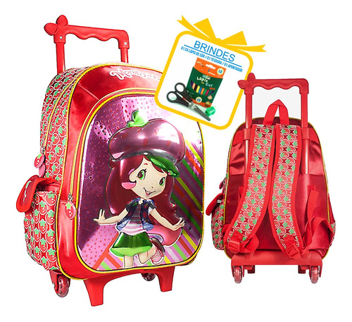 Mochila Escolar Infantil Moranguinho 3d Rodinha E Costa 