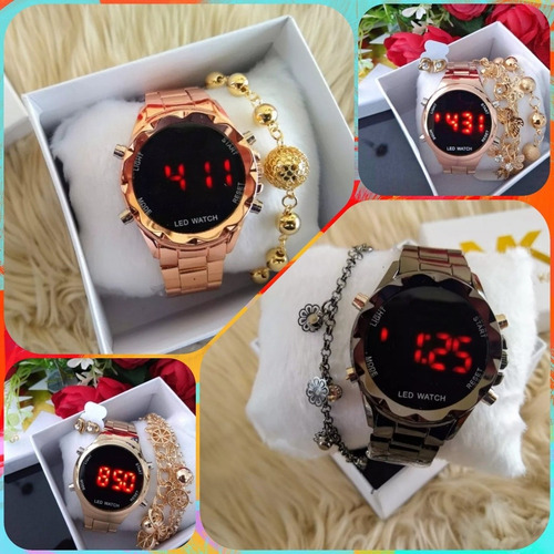 Relógios Digital Feminino Kit Com 2 Barato Dourado P Revenda