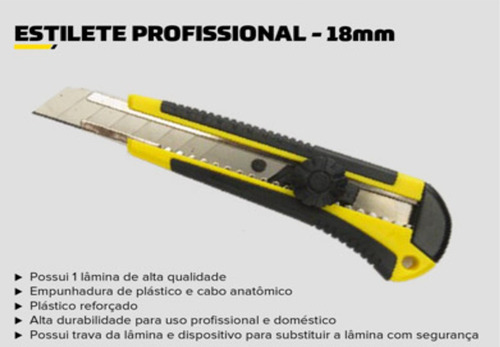 Estilete retrátil Fertak Estilete Profissional 18mm cor amarelo/preto - 1 unidade